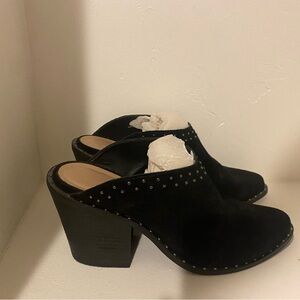 Black Suede Mules Slip On Open Back